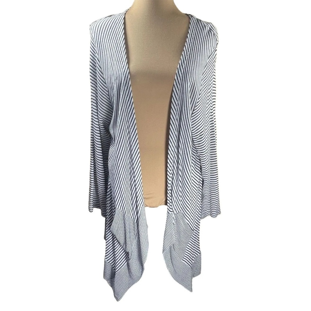 Joseph A. Woman Handkerchief Hem Open Front Cardigan Stripe Black White Size 1X